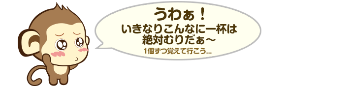 うわぁ！いきなりこんなに一杯は絶対むりだぁ～1個ずつ覚えて行こう...