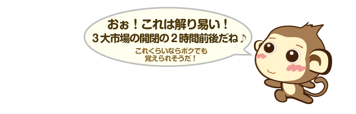 おぉ！これは解り易い！３大市場の開始２時間前後だね♪
