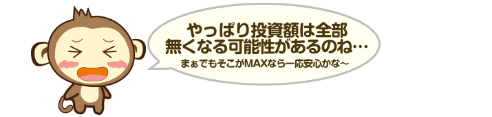やっぱり投資額は全部無くなる可能性があるのね…まぁでもそこがMAXなら一応安心かな～
