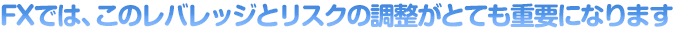 FXでは、このレバレッジとリスクの調整がとても重要になります